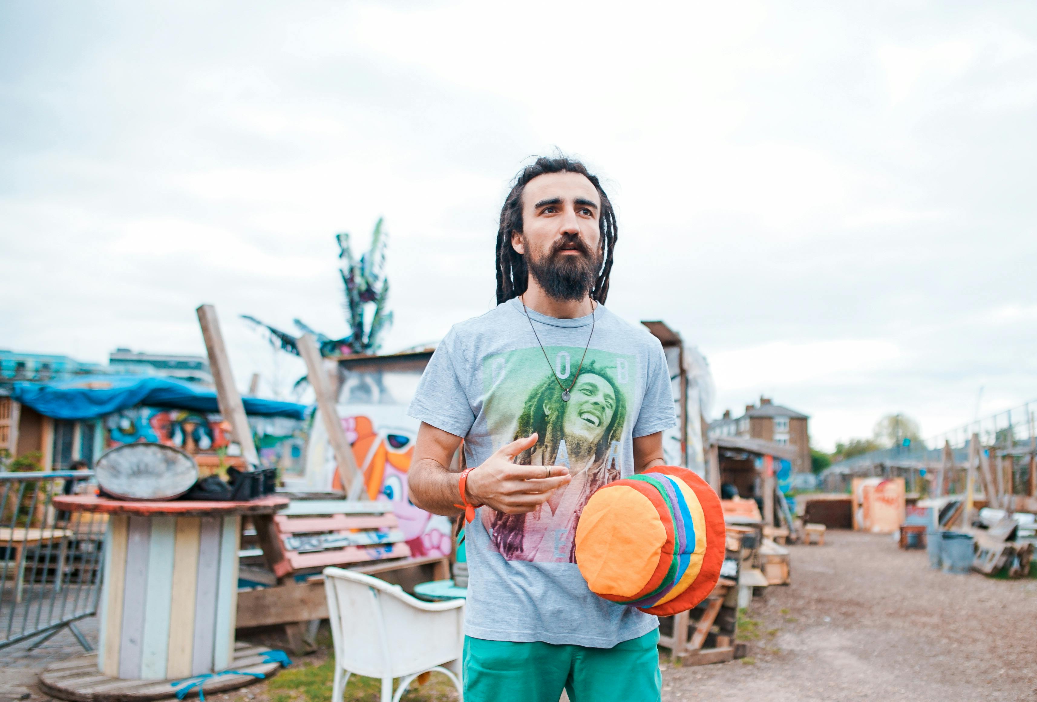 Relaxed Rasta wearing a Bob Marley shirt with a calm expression
